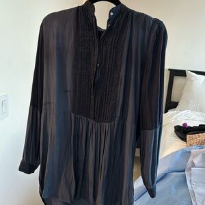 Zara navy pleated button down